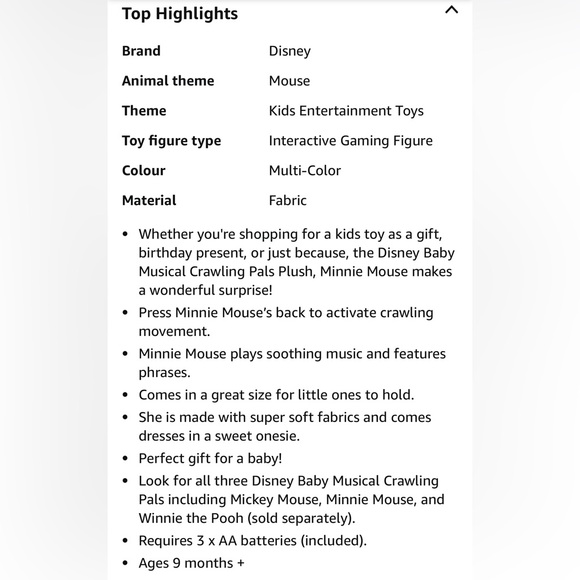 Minnie Mouse Crawling Pal Plush Baby Learning Toy - Picture 4 of 4